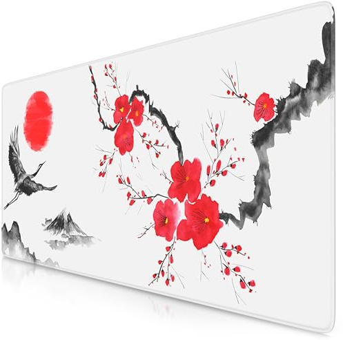 TITANWOLF - XXL Speed Gaming Mauspad 900 x 400mm - XXL Mousepad - Tischunterlage Large Size - verbessert Präzision und Geschwindigkeit - Ink Sakura 6