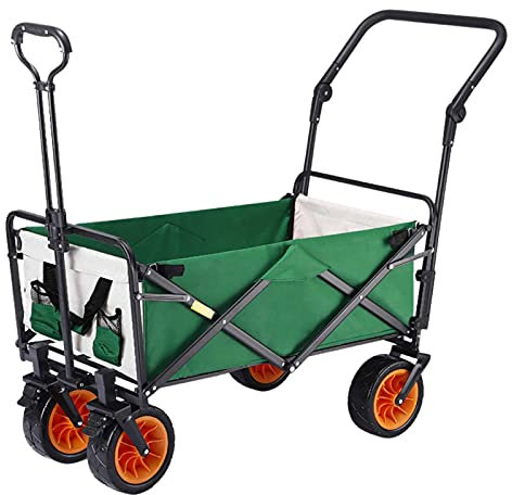 Große Kapazität, robuste Schubkarre, tragbar mit einziehbarem Griff, Gartenwagen und Wagen, multifunktional, Strandbuggy geeignet für Garten, Camping, Strand, Einkaufen (grün)