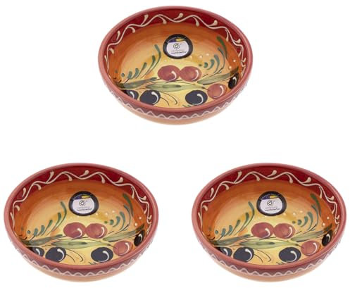 CERÁMICA RAMBLEÑA | Ensaladera cerámica | Ensaladeras originales | Pack x3 Ensaladeras decoración Aceitunas - Modelo 31 | Decoración 100% hecho a mano | 15x15x5 cm