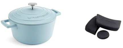 MasterClass 2.5L Sky Blue Casserole Dish with MasterClass Heat-Resistant Silicon Pan Handles and Lid Handle (3pc)