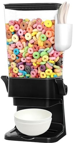 Cereal Dispenser Countertop with 2 Pack Bowls and Spoons 5.5 Qt Large Cereal Storage Container Holder for Pantry Dry Food Nut Dispenser Snack Candy Organizer Kitchen Organization for Oatmeal Granola