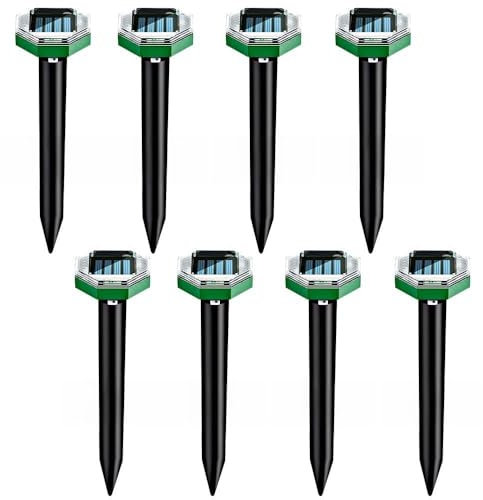 HIULLEN 8 Stück Solar Maulwurfschreck, Maulwurf Vertreiber Ultraschall, Ultraschall Maulwurfvertreiber für Mäuse, Solar Maulwurfabwehr, Wühlmausschreck für Maulwurf, Nagetier, Schlange