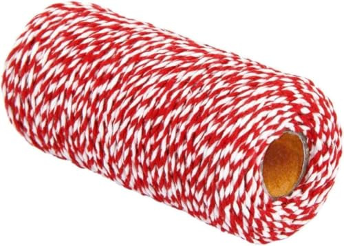 Bäckergarn aus Baumwolle, rote und weiße Schnur, Metzgerschnur zum Backen, Kochen, Basteln, Verpacken, Gartenschnur, Gartenschnur, Twist-Bänder (100 m)