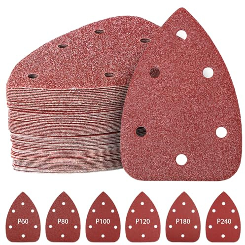 SORAKO Papel De Lija Triangular,60 Hojas,6 Agujeros,Grano 60/80/100/120/180/240, Adecuado Para Pulir Superficies De Diversos Materiales Como Madera,Metal,PláStico