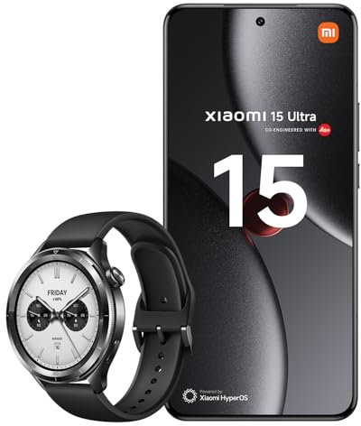 Xiaomi 15 Ultra Smartphone, 16+512GB, Nero, Lenti Leica Summilux, Sensore principale da 1 pollice, 200MP, Batteria da 5.410mAh, HyperCharge da 90W, HyperAI (Caricabatterie non incluso) + Watch S4