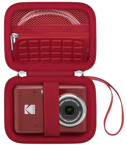 Canboc Custodia fotocamera digitale Kodak PIXPRO FZ55/ FZ45 16MP, borsa per videocamera FZ45 per vlogging, tasca in rete per cavo, scheda SD, rossa (solo custodia)