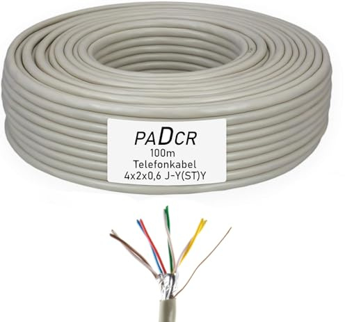 PADCR J-Y(St)Y Telefon-Verlegekabel 4x2x0,6 mm (8-adrig), 100m – Abgeschirmte Telefonleitung & Signalleitung Unterputz Fernmeldekabel für Gegensprechanlagen, Alarmanlagen & Smart Home, Brandklasse Eca