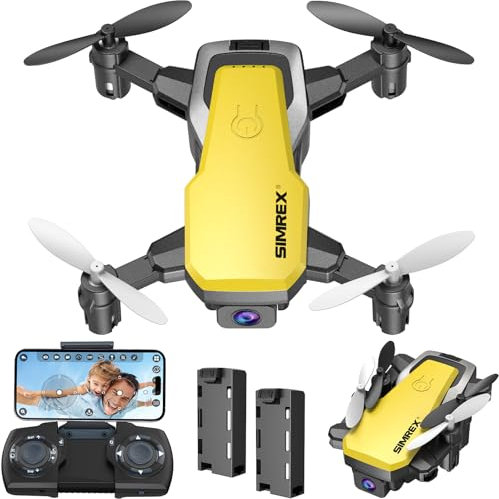 SIMREX X300C Mini Drone con cámara 720P HD, cuadricóptero RC plegable, retención de altitud, giro 3D, modo sin cabeza, control de gravedad y 2 baterías, regalos para niños, adultos, principiantes