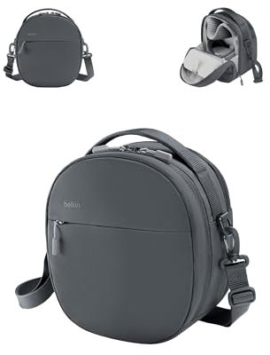 Belkin Bolsa de Viaje para Apple Vision Pro y Accesorios, estuche rígido y compacto de transporte con correas ajustables, almacenamiento para la batería, el cargador y las bandas, bolsillo para AirTag