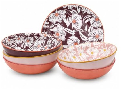 Artime Lot De 6 Assiettes Creuses En Céramique, Motifs Floraux Roses Et Abricot, Ø18,8 x H5 Cm, Style Romantique Et Élégant, Vaisselle Fleurie