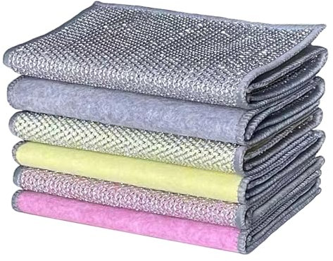 Lot de 10 chiffons à vaisselle en fil métallique double couche anti-rayures, chiffons de nettoyage multi-usages, 3 couleurs