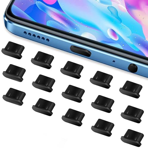 15 Piece of Type C Dust Cover, USB Type C Anti Dust Cap Cover Port Plugs Protector Compatible, Type C Dust Protection Plug, USB C Dust Plug for All Type-C Smartphones and Tablets (Black)