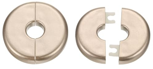sourcing map 2 placas de cubierta de fontanería autoadhesivas de plástico ABS con brida dividida de 11 mm, diseño de hebilla para tubería de agua, baño, cocina, decoración, tono dorado