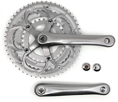 LOEVELOSI Rennrad Kurbelgarnitur 2fach 170 mm Alu Stahl JIS Vierkant Innenlager 9fach Silber Lochkreis 110 mm auswechselbare Kettenblätter Fahrrad Kurbel Rennradkurbel