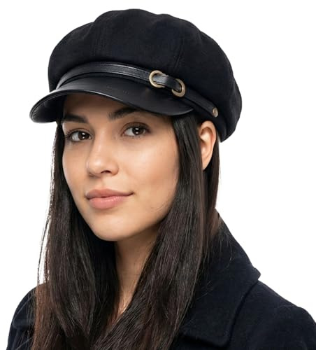 HIQIU Damen Ballonmütze Baskenmütze Elegant Trendy Schirmmütze Achteckiger Hut Barett Newsboy Cap Für Herbst Herbst (DE/NL/SE/PL, Alphanumerisch, Einheitsgröße, Schwarz)