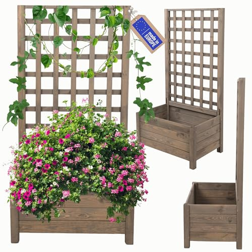 MODO24 Blumenkasten mit Rankgitter Pflanzkübel 116x60x40 cm, Grau | FSC-Zertifizierte Blumenkästen & Pflanzkübel mit Rankhilfe, Dekorativer Pflanzkasten & Rankgitter Garten, Terrasse & Balkon