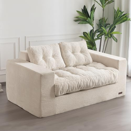 MAXYOYO Sofa 2 Sitzer Cord, Gepolsterter Bodensessel mit Armlehnen, Loveseat ohne Knochen mit Gesteppt Kissen und Rückenlehne, Großer Sitzsack für Schlafzimmer und Wohnzimmer