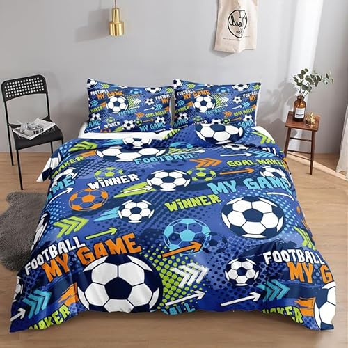 Fundas Nordicas Cama 105 fútbol Americano Juego de Ropa de Cama para Niños Niñas, Funda de Edredón Cama 180x220 cm Infantil de Microfibra con Cremallera y 2 Funda de Almohada 50x75 cm