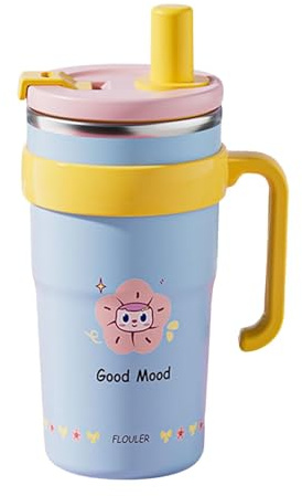 Pitycbo Borraccia Termica Bicchiere con Manico Laterale Bottiglia per Acqua Tazza da Viaggio E Contenitore per Bevande a Prova di Perdite in Acciaio Inox ADA, 600ml Blu