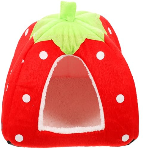 TOGEVAL Strawberry Versteck Zelt aus Natürlichem Stoff mit Herausnehmbarem Kissen Kleines Kaninchen und Hamsterhaus für Ausruhen und Spielen Komfortables Kleintier Zelt