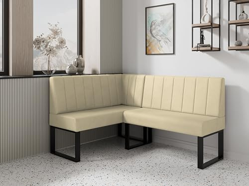 JKG Meble Eckbank fur Essizmmer - Eckbankgruppe mit Metallbeinen - Modern Sitzecke Küche - Stoff Velours - gepolsterte Essecke - Küchensofa (Beige, 170x130 cm - Rechts)