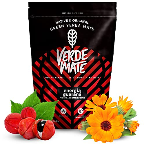 Verde Mate Green Energía Guaraná Yerba Mate Brésilience aux Fruits 500g | Infusion de yerba mate brésilienne non fumée enrichie au guarana, baies de goji et notes fruitées d'orange et framboise