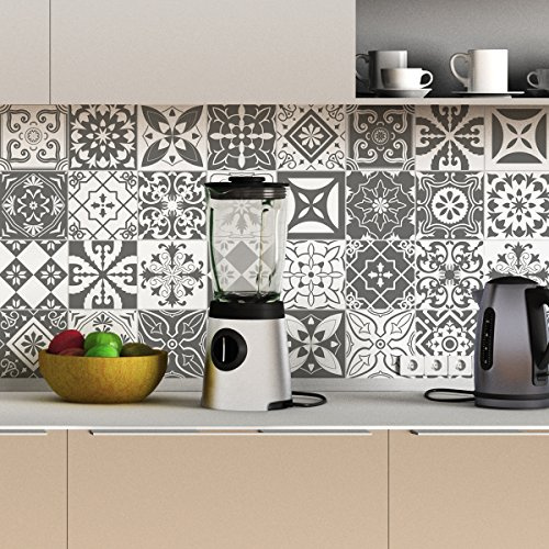 30 Stickers adhésifs carrelages | Sticker Autocollant Carreaux de ciment - Mosaïque carrelage mural salle de bain et cuisine | Carreaux de ciment adhésif mural - azulejos - 10 x 10 cm - 30 pièces | Carrelage adhésif mural cuisine, pose facile, stickers muraux, crédence cuisine, vinyle adhésif, crédence adhésive, ciment