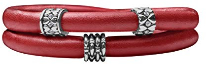 Quiges Damen Leder Wickelarmband Rot 40cm mit Charm Beads Versilbert Edelstahl Magnetverschluss