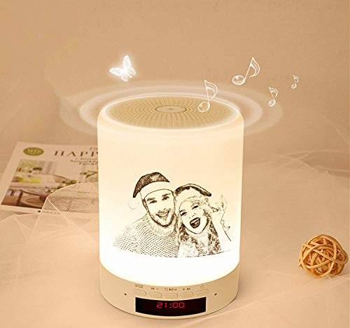Kundenspezifisches Foto Nachttischlampe Stimmungslicht mit Bluetooth Lautsprecher, USB Wiederaufladbar Smart Touch Control Nachtlicht Musik Spielen Tischlampe für Schlafzimmer Kinder Geschenk