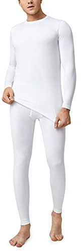 LAPASA Herren Innenfleece Thermounterwäscheset, Thermounterhemd & Thermohosen Funktionsunterwäsche Sets M11, Weiß (Warm), M