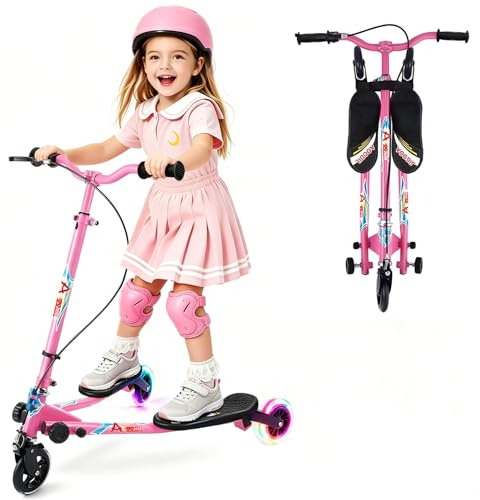 AOODIL Swing Scooter för barn, 3-hjulig hopfällbar Wiggle Scooter, justerbar och 2 bakre LED-hjul, sparkcykel för pojkar och flickor i åldern 3-8 år