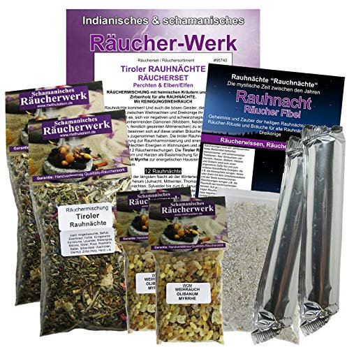 RAUHNÄCHTE Tiroler RAUHNACHT 10-TLG Räucherset zum räuchern WEIHRAUCH + Zirbe 20-Kräuter, MYRRHE, Salbei mit Räucherzubehör für 12 Nächte & DREIKÖNIGE. 95740-X4