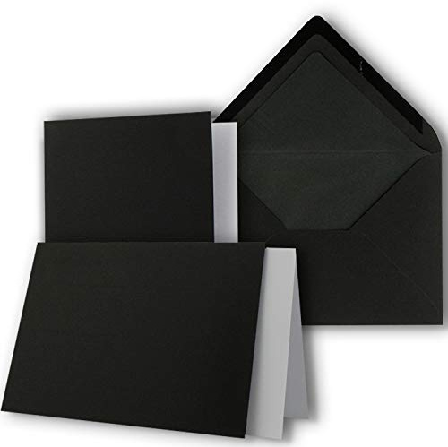 25 x Kartenpaket mit gefütterten Brief-Umschlägen und Einleger - gerippt - DIN A6/C6 - Schwarz - 10,5 x 14,8 cm - Nassklebung - NEUSER PAPIER