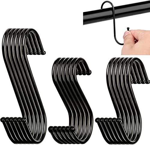 GOTRUST S-förmige Hängehaken,18 Stück 3 Verschiedene Größen S-förmige Hängehaken Metallhaken (Schwarz)