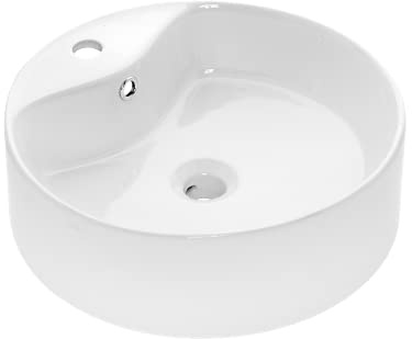 VBChome Lavabo da 41 cm, in ceramica, colore bianco, ovale, con foro per rubinetto, lavabo da appoggio