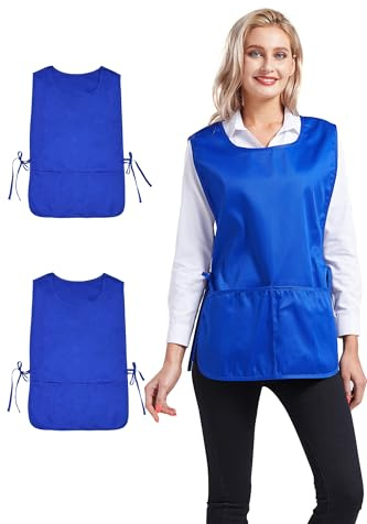 Nanxson Unisex Cobbler Apron with 2 Deep Pockets, 2 Pack Smock with Side Ties for work kitchen CF3137 (blue, One Size)