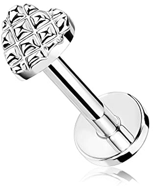 beyoutifulthings 1 Knorpel Ohr-Stecker Geprägtes Herz viele Farben 6/8 mm Länge Cartilage Piercing-s Labret Tragus Edelstahl Schraub-Verschluss