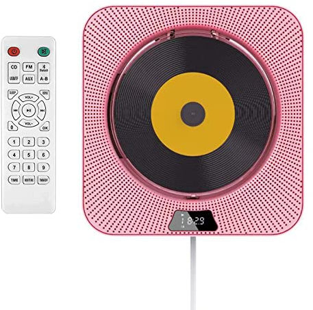 Portable CD Player with Dust Cover, Bluetooth FM Radio,Built-in Speakers, USB Port, AUX Input, LCD Display,Pink