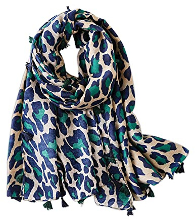 LumiSyne Schal Für Damen Mode Leopard Animal Print Klassisches Vintage Schal Baumwolle Leinen Mit Fransen/Quaste Langer Warme Halstücher Sonnencreme Stola Ganzjährig