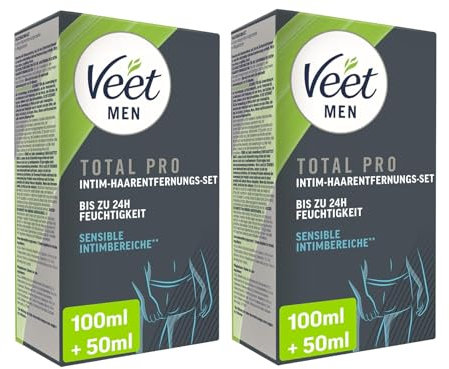 Veet Intim-Haarentfernungs-Set – speziell für die Anwendung im sensiblen Intimbereich – Set enthält Intim-Haarentfernungscreme (2 x 100ml) mit Spatel + Pflegebalsam (2 x 50 ml) - 2er Pack