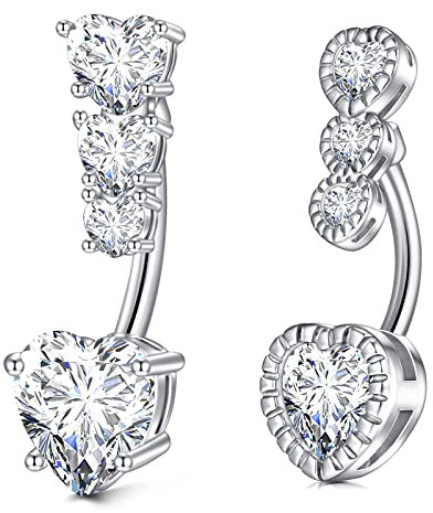 LAURITAMI 2stk Bauchnabelpiercing 14G Zirkonia Blume Herz Chirurgenstahl 10mm Nabel Ringe Bauchpiercing Schmuck