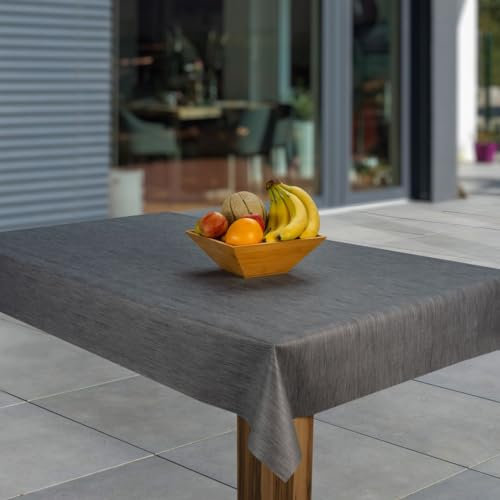 laro Wachstuch-Tischdecke Abwaschbar Garten-Tischdecke Wachstischdecke PVC Plastik-Tischdecken Eckig Meterware Wasserabweisend Abwischbar GAE, Muster:Leinenoptik d. grau, Größe:90x120