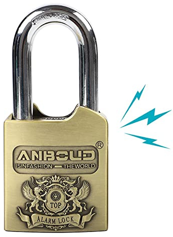 Alarm-Vorhängeschloss – Diebstahlsicherung, robustes Sicherheitsalarmschloss, 120 dB Alarmton, wetterfest, für Tür, Lagerhaus, LKW, mit 4 Schlüsseln (12 mm), Bronze