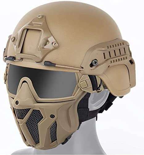 Juego de Casco Táctico Airsoft y Máscara de Protección Facial Completa, con Gafas Antivaho Desmontables Casco Fast para Paintball CS