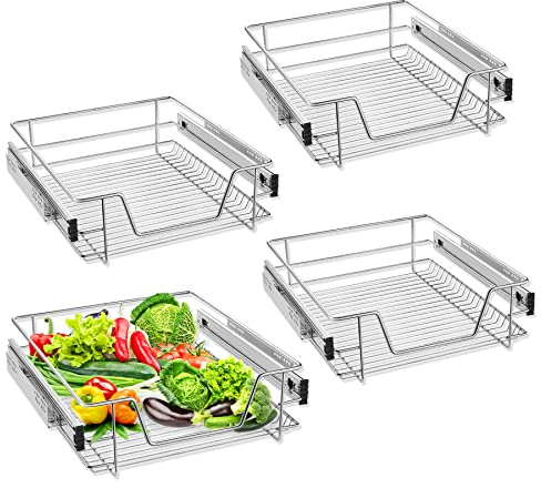 Froadp Cuisine Etagère Télescopique Paniers de Rangement sous Tablette avec Coulisses de Tiroir Coulisse de Placard Coulissante Organisateurs pour 50cm Armoires (Largeur Réelle 47cm, 4 pièces)