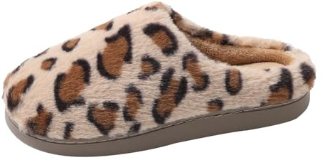 JOMIX Pantofole Donna Invernali Comode Ciabatte Ragazza Pelose Leopardate Calde Pelliccia Sintetica Ciabatte Macualte Memory Foam Morbide MD6032 (Marrone, 36)