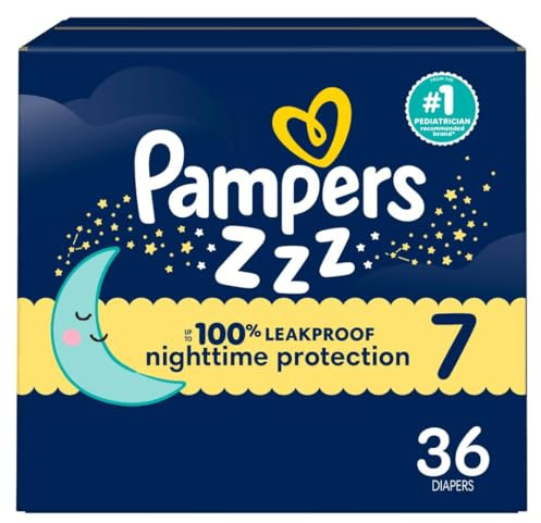 Pampers ZZZ Overnight Diapers, Size 7 (41+ lbs), 36 Count, Nighttime Protection Disposable Baby Diaper, Night Time Leak and Skin Protection