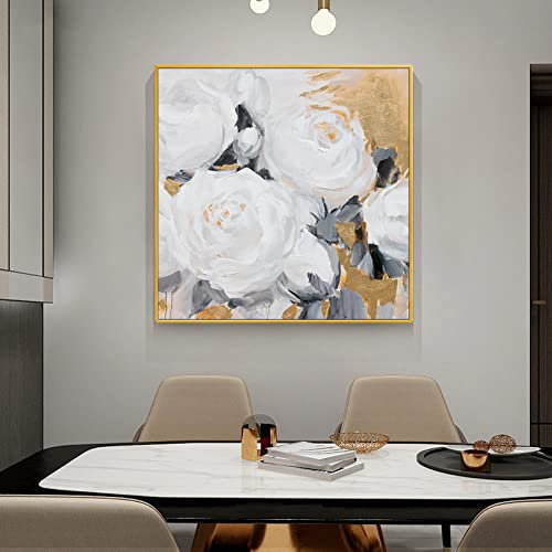 Ölbilder Auf Leinwand Handgemalt,Moderne Abstrakte Flora Blattgold Pfingstrose 100% Handgezeichnetes Acrylgemälde Kunstwerk Große Nordische Strukturierte Kunst Gemälde Rahmenlose Coole Bilder Kun