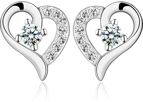 Pendientes Corazón Mujer Plata de Ley 925 con Circonita Regalo para Mujeres y Niñas Aretes Pequeños