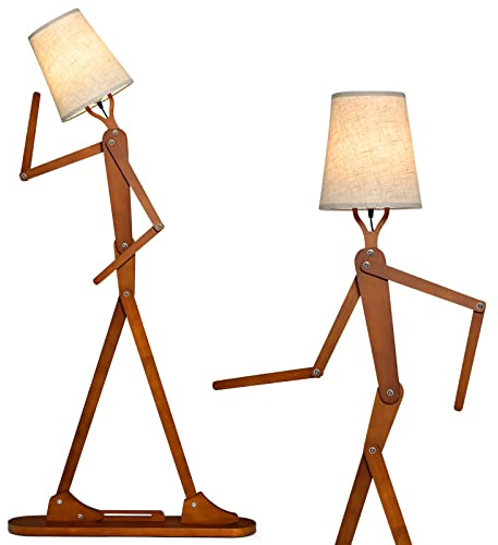 COSTWAY Geile Poseable Art Figure Stehlampe aus Holz, Lustige Stehleuchte, dekorative humanoide Eckleuchte mit verstellbaren Gelenken, Leselampe im kreativen Kunststil für Wohnzimmer & Schlafzimmer